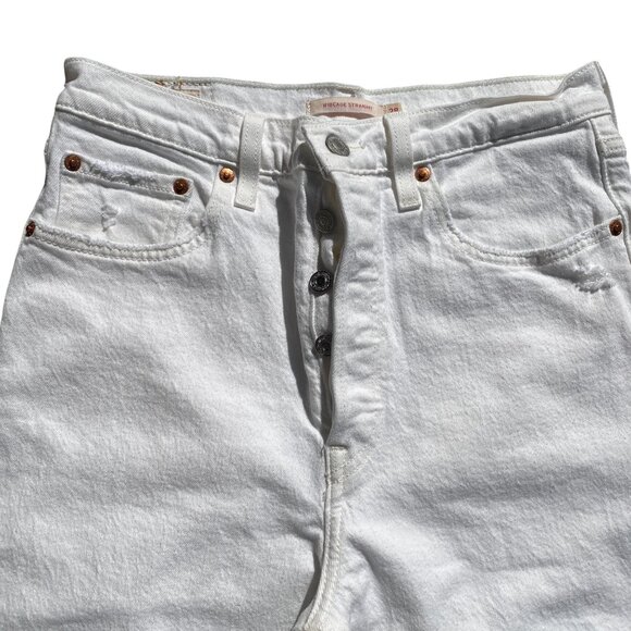 Levi’s Ribcage Straight Ankle White Jeans Button Fly Boho Coastal Vacation Sz 28 - Picture 4 of 16